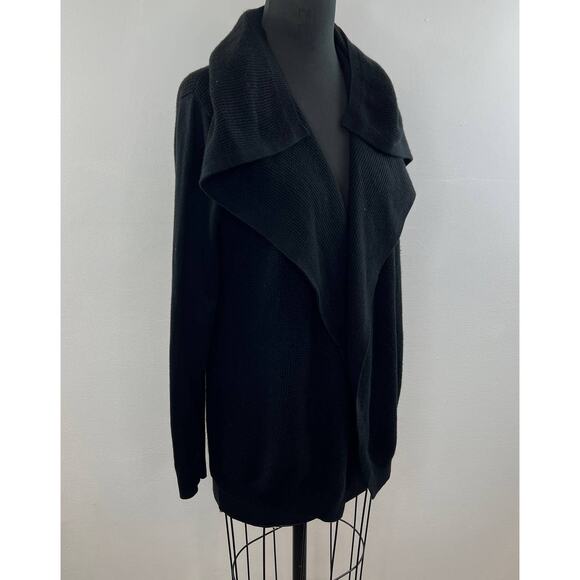 THEORY Winxie Black Long Sleeve Cashmere Cotton Open Front Cardigan Sweater Sz S - Picture 2 of 7